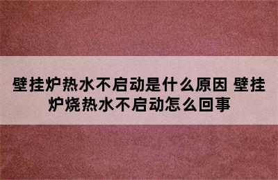 壁挂炉热水不启动是什么原因 壁挂炉烧热水不启动怎么回事